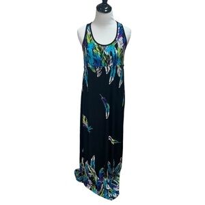Delusional Women's S Small Maxi Dress Empire Waist Feather Print Resort Wear